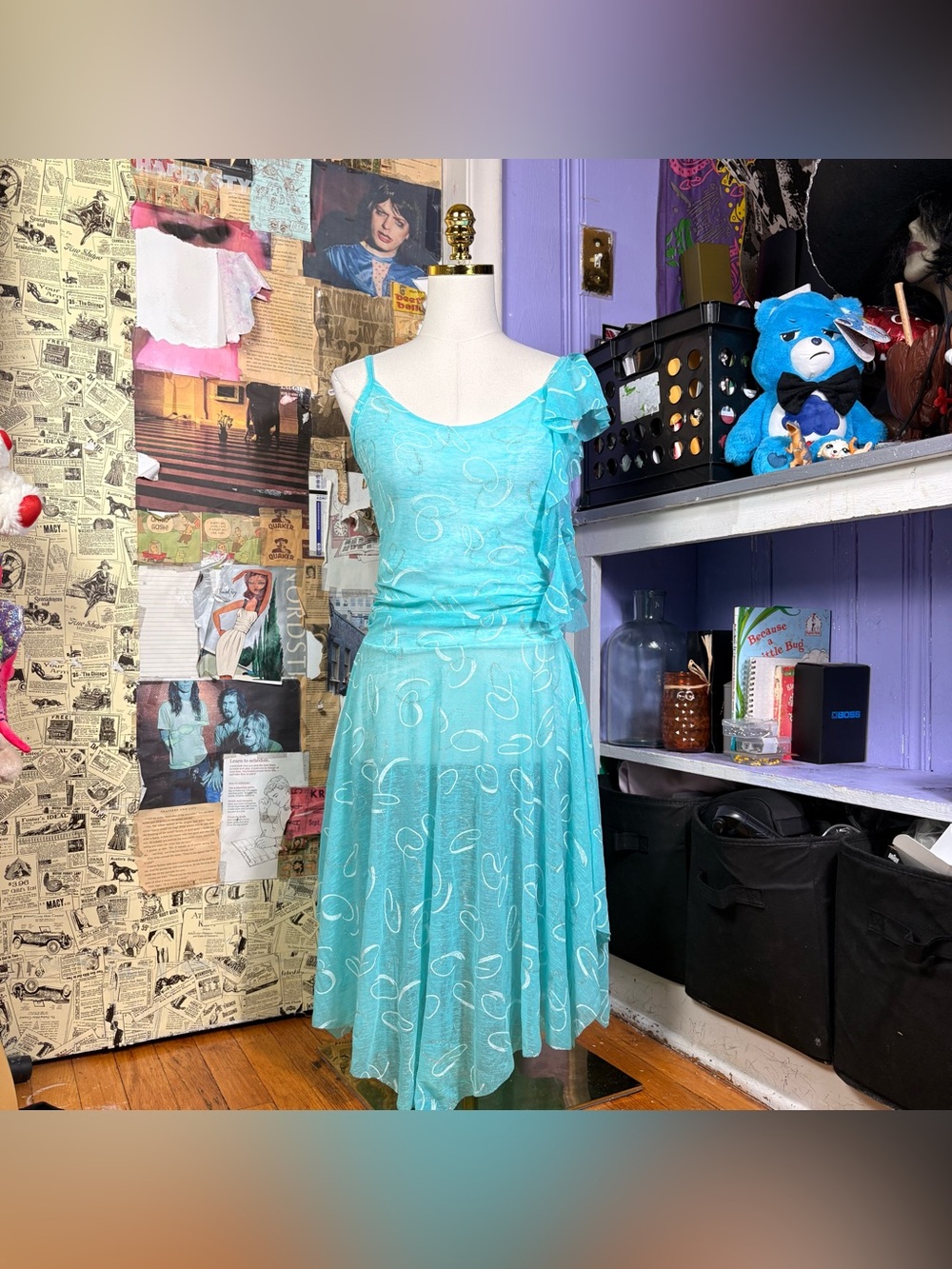 Turquoise Ruffle Midi Dress
